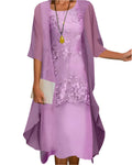 Women's Wedding Guest Midi Dress Sheer Sleeve Flowing 3