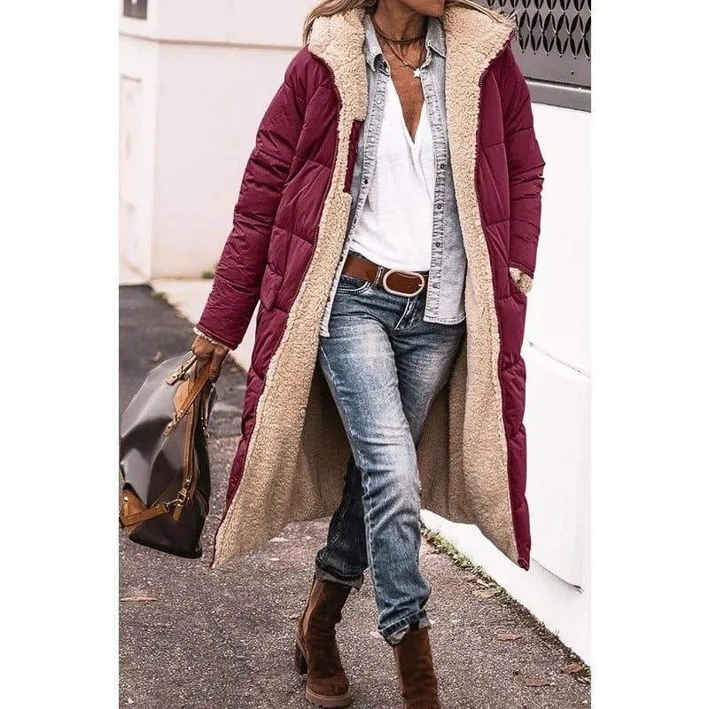 Women's Longline Puffer Coat, Sherpa Lined Open Front