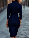 Black Sheath Dress Mandarin Collar Belted Fitted 2