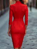 Black Sheath Dress Mandarin Collar Belted Fitted 4