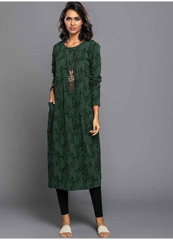 Long Sleeve Midi Dress with Side Pockets