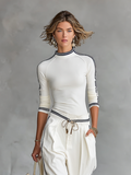 Half-High Neck Long Sleeve T-Shirt and Drawstring Wide-Leg Pants Set 4