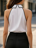 Sleeveless Halter Neck Blouse with Contrast Trim Detail 4