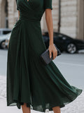 Wrap Midi Dress V-Neck Waist Draping Detail 6