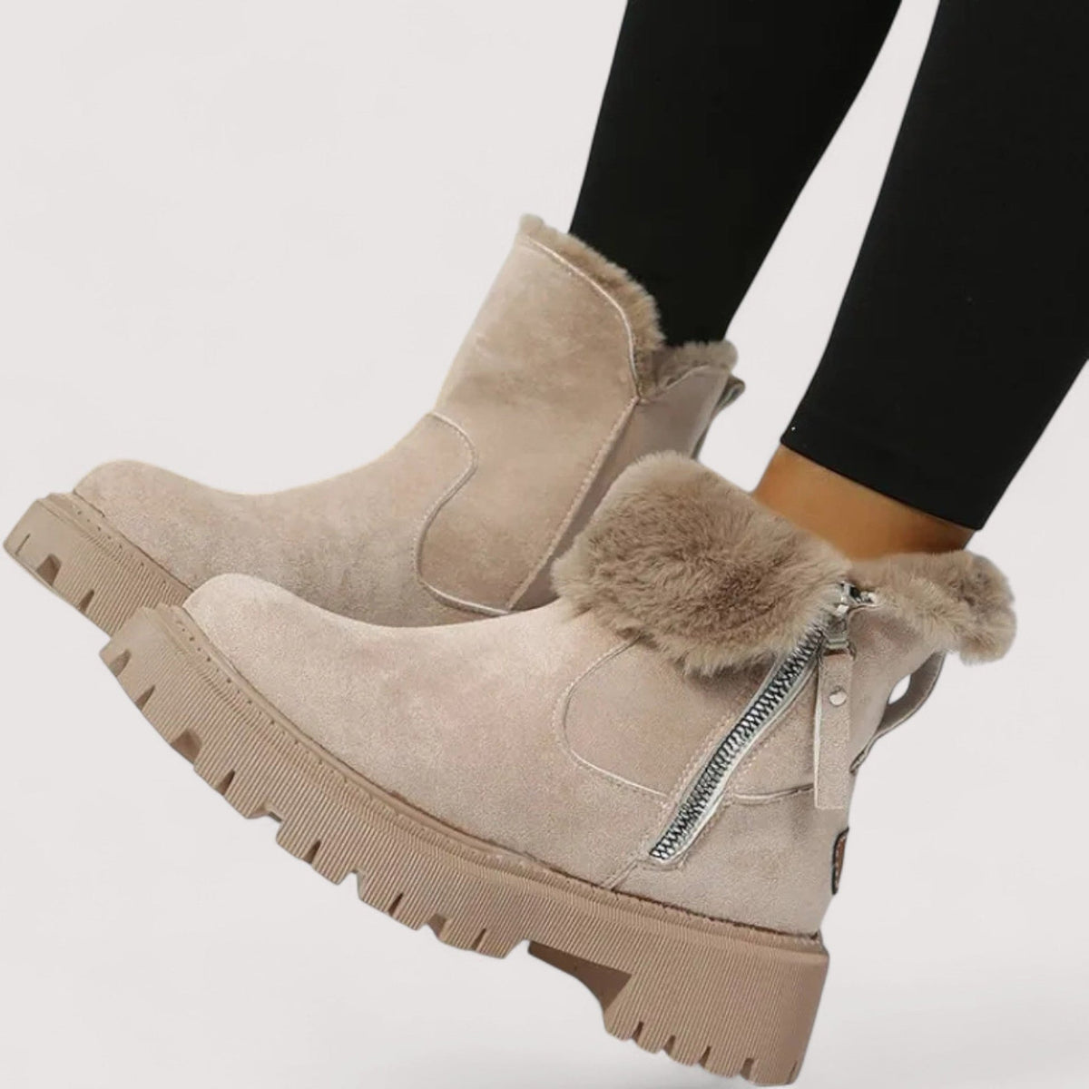 Women's Winter Ankle Boots, Faux Fur Cuff Chunky Sole