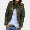 Women's Double-Breasted Military Jacket with Button Detail 4