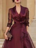 Elegant Wrap Midi Dress With Sheer Sleeves 5