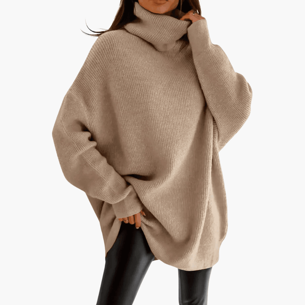 Women's Tunic Roll Neck Jumper, Longline Oversized