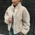 Women's Plush Bomber Jacket with High Collar 3