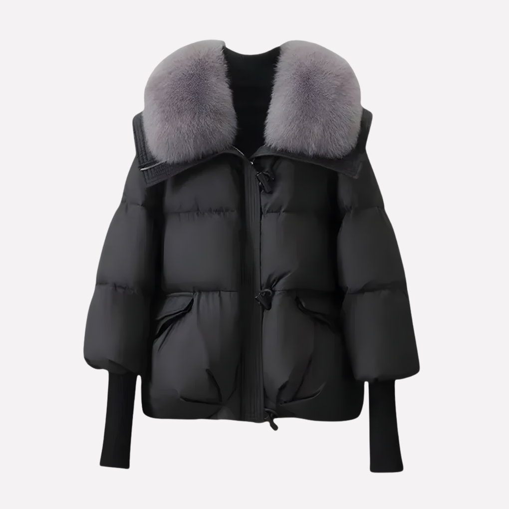 Women's Puffer Jacket, Detachable Faux Fur Collar