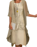 Women's Wedding Guest Midi Dress Sheer Sleeve Flowing 2