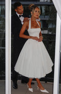 Women's Halter Midi Dress Wedding Guest Formal 3