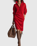 Women's Knit Jumper Dress, Button Collar Midi with Pockets 3
