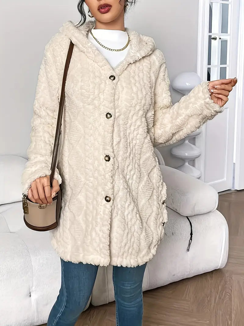 Women's Hooded Cardigan, Cable Knit Button Front
