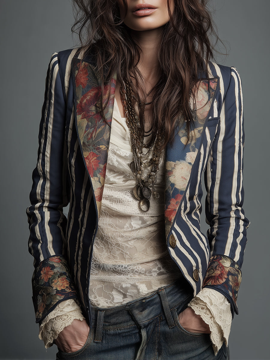 Nina | Boho Women's Striped Retro Blazer