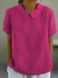 Women's Linen Blouse Peter Pan Collar Relaxed Fit 6