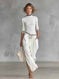 Half-High Neck Long Sleeve T-Shirt and Drawstring Wide-Leg Pants Set 6