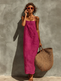 Red Cotton Spaghetti Strap Square Neck Boho Midi Dress 6