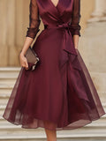 Elegant Wrap Midi Dress With Sheer Sleeves 4