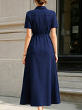 Maxi Dress Short Sleeve Button-Front Classic Fit 5
