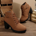 Chunky Metal Buckle Lace-Up Ankle Boots for Women 2