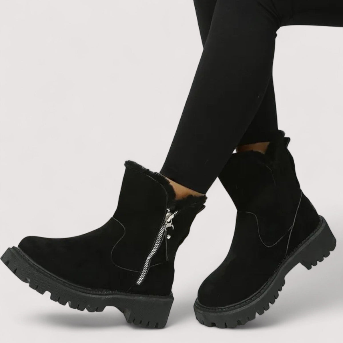 Women's Winter Ankle Boots, Faux Fur Cuff Chunky Sole