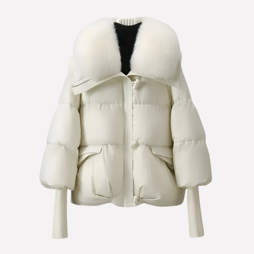 Women's Puffer Jacket, Detachable Faux Fur Collar