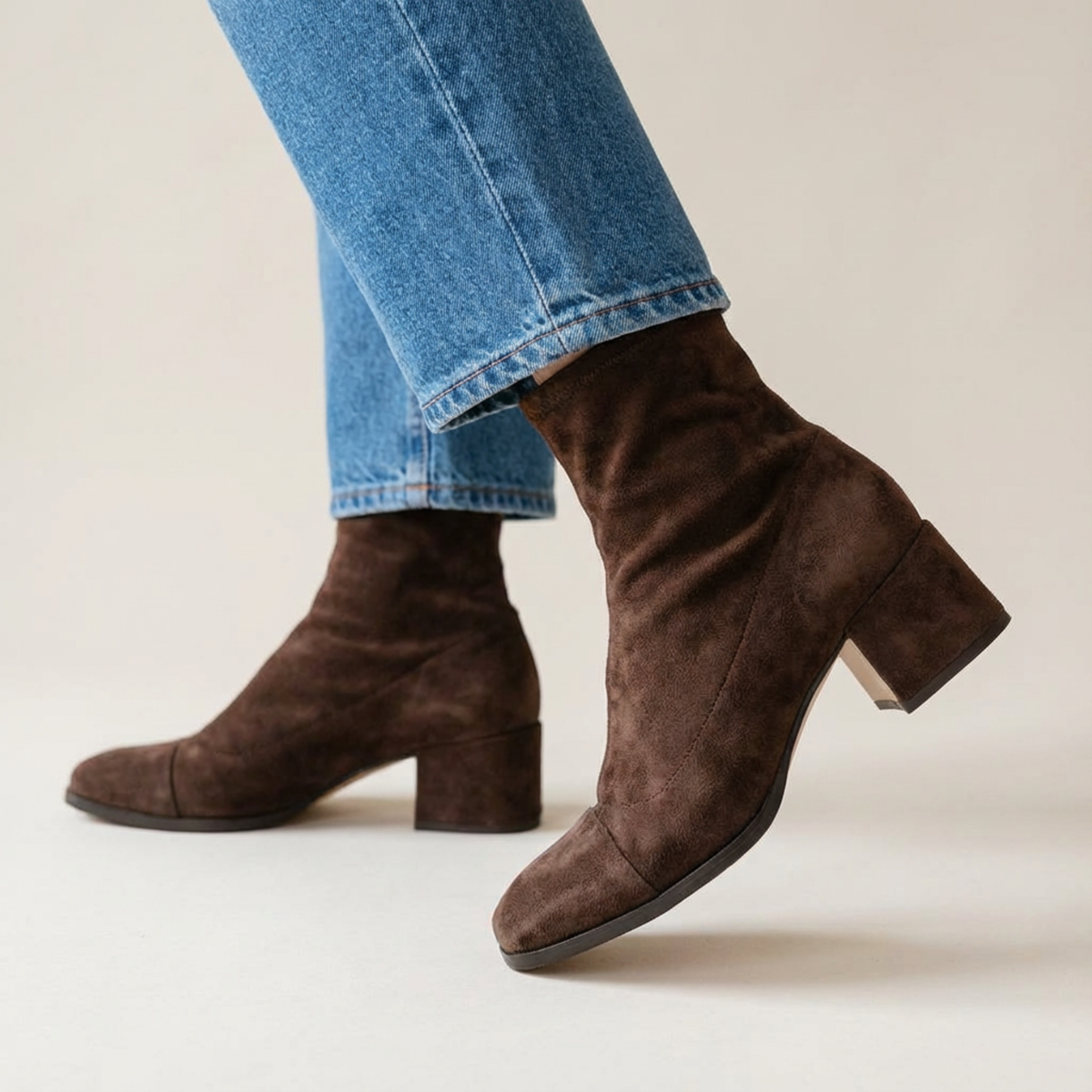 Women's Sock Boots, Block Heel Stretch Ankle Boots