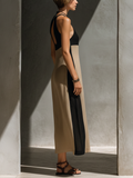 Women's Cotton Blend Halter Neck Midi Dress Color Block Keyhole Cutout 5