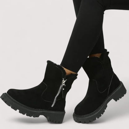 Women's Winter Ankle Boots, Faux Fur Cuff Chunky Sole