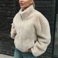 Women's Plush Bomber Jacket with High Collar 4