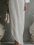 Ivory Cotton Linen One-Shoulder Flowing Midi Dress 5