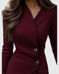 Wrap Midi Dress Buttoned Burgundy Fitted 2
