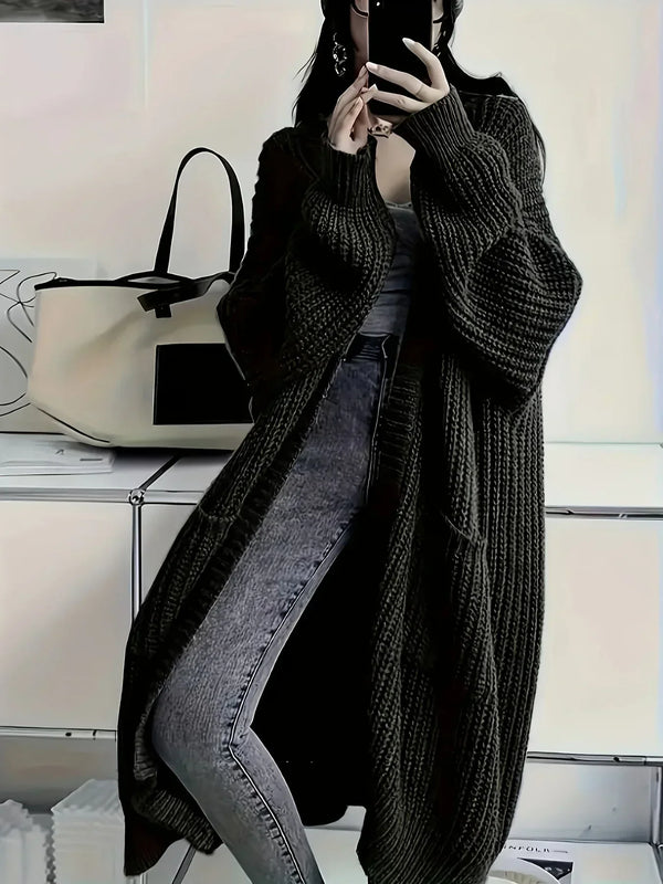 Women's Long Cardigan, Chunky Knit with Pockets