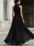 Black Chiffon Halter Neck Maxi Dress Pleated Sleeveless 4