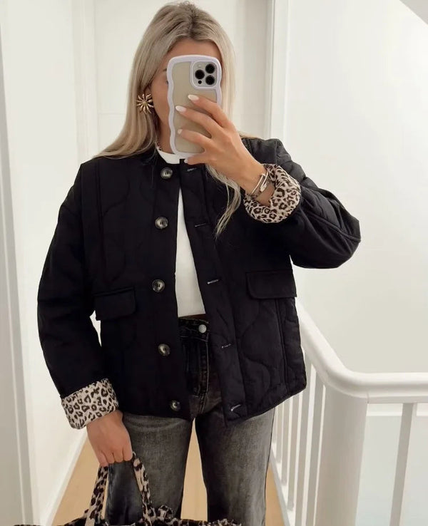 Women's Quilted Jacket with Leopard Print Lining