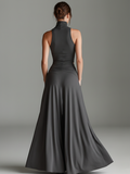 Women's Charcoal Gray Knit Dress Turtleneck Halter Cutout Waist 6