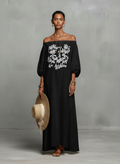 Women's Off-Shoulder Maxi Dress Embroidered Three Quarter Sleeve 3