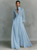 Cotton Linen Patchwork Single-Breasted Stand Collar Long Sleeve Maxi Dress 3