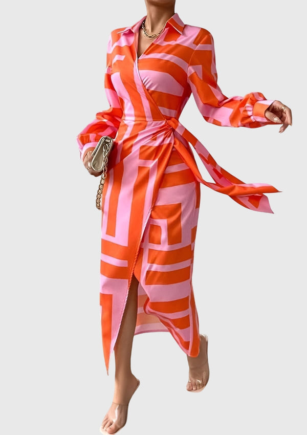 Wrap Dress with Print Elegant Fitted