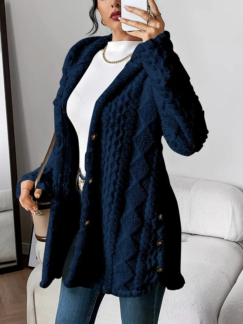 Women's Hooded Cardigan, Cable Knit Button Front