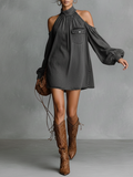Women's Washed Denim Off-Shoulder Mini Dress Minimalist 1