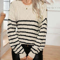 Saskia | Striped Cable Knit Sweater with Shoulder Buttons for Women 5