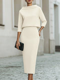 Boat Neck Top and Midi Skirt Set Coordinated 2