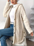 Women's Hooded Cardigan, Cable Knit Button Front 11