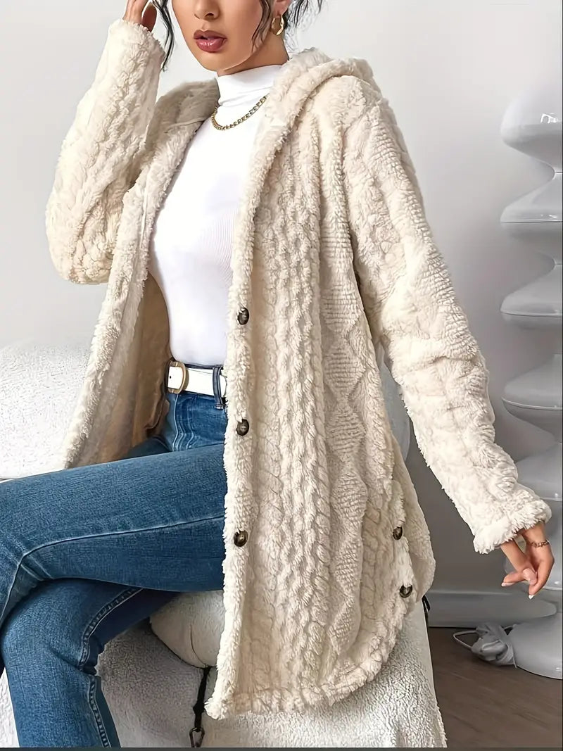 Women's Hooded Cardigan, Cable Knit Button Front