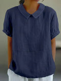 Women's Linen Blouse Peter Pan Collar Relaxed Fit 4