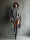Caramel Brown Vintage Knit Mini Dress for Women 6