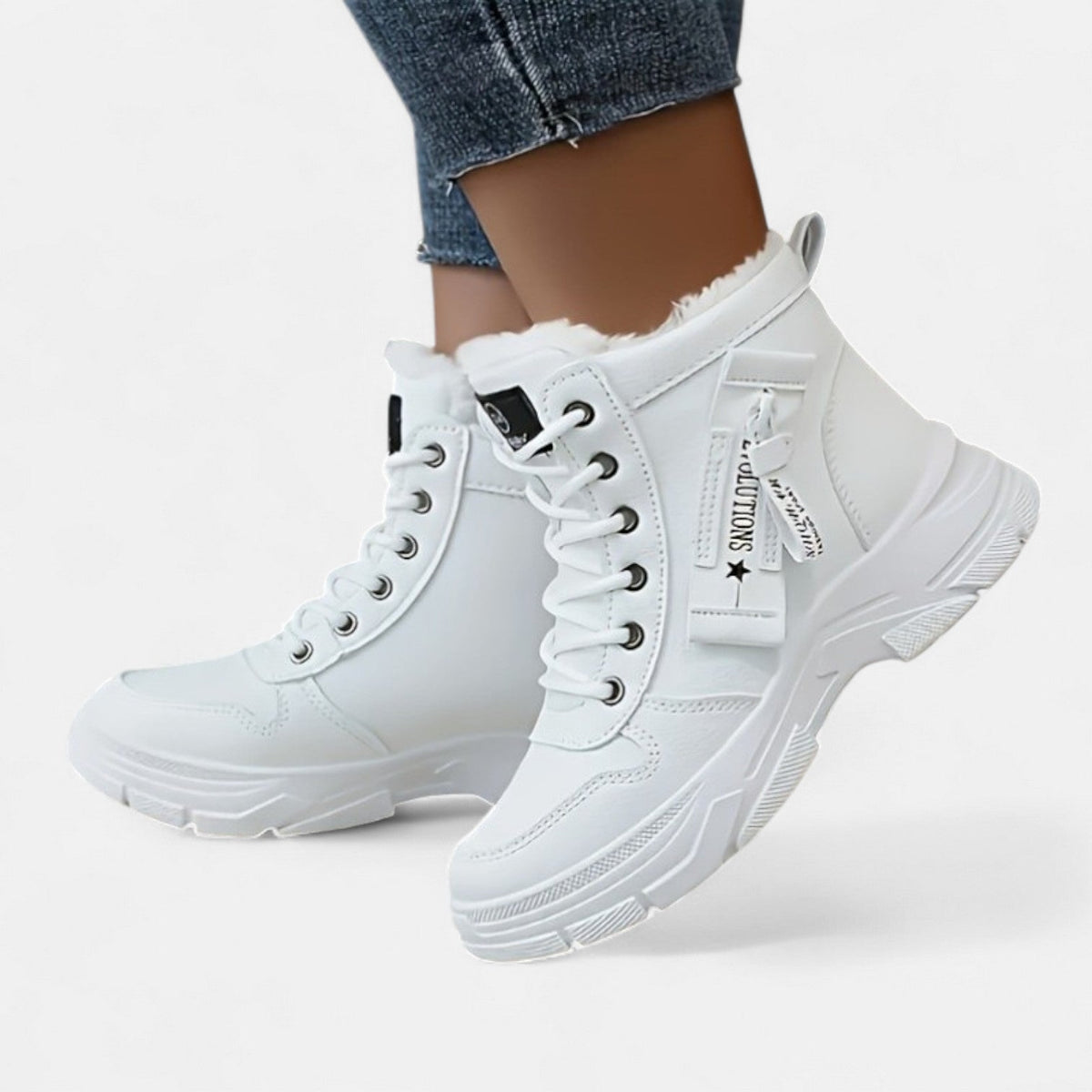 Women's Winter Boots, Chunky Lace-Up with Warm Lining