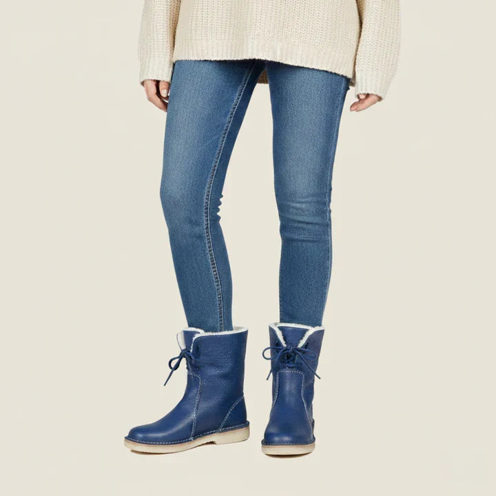 Women's Lace Up Winter Ankle Boots, Fur Lined Fold Cuff
